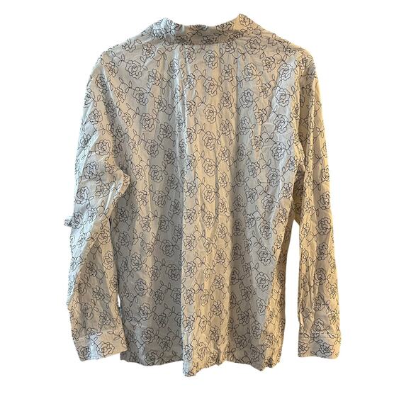 So Blue Ingrid Olsen White Black Floral Embroidered Button Up Blouse Size Large - Picture 5 of 6